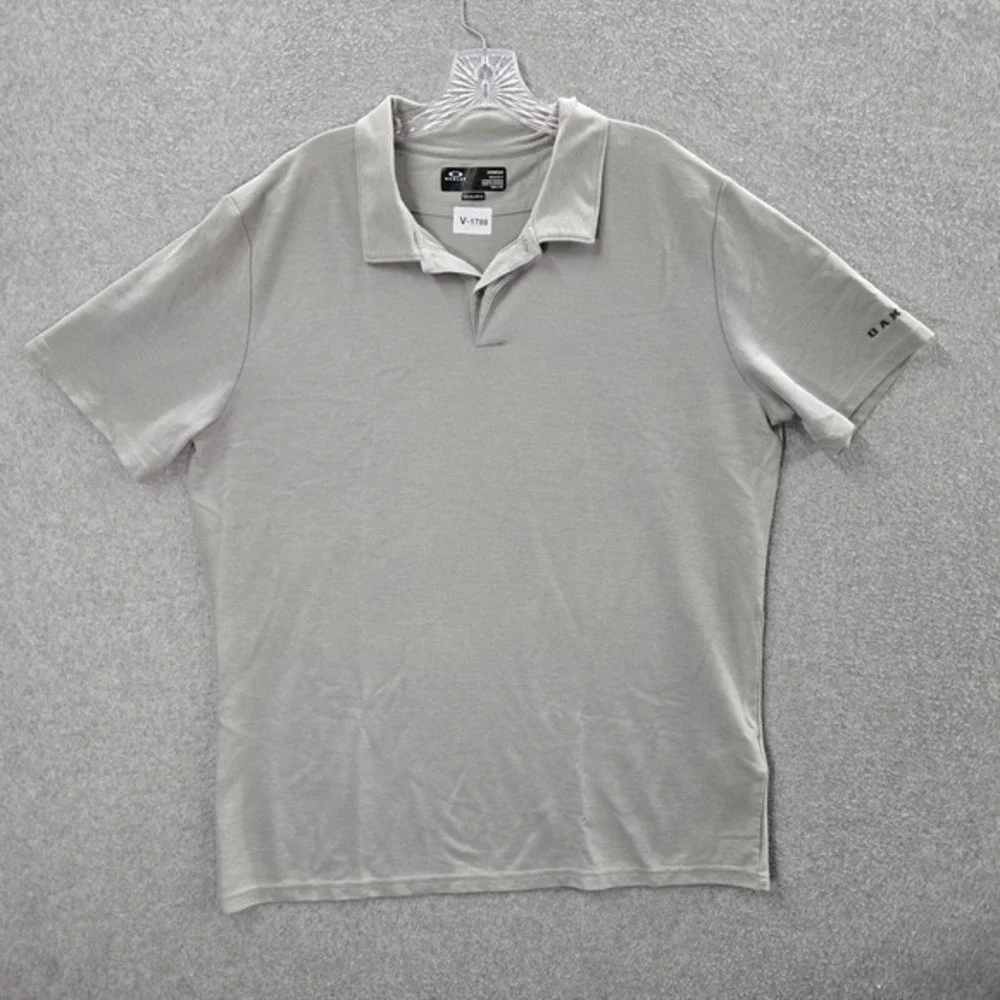 Oakley Men Polo Shirt XL Gray Golf Performance Hydrolix Short‎ Sleeve Collar